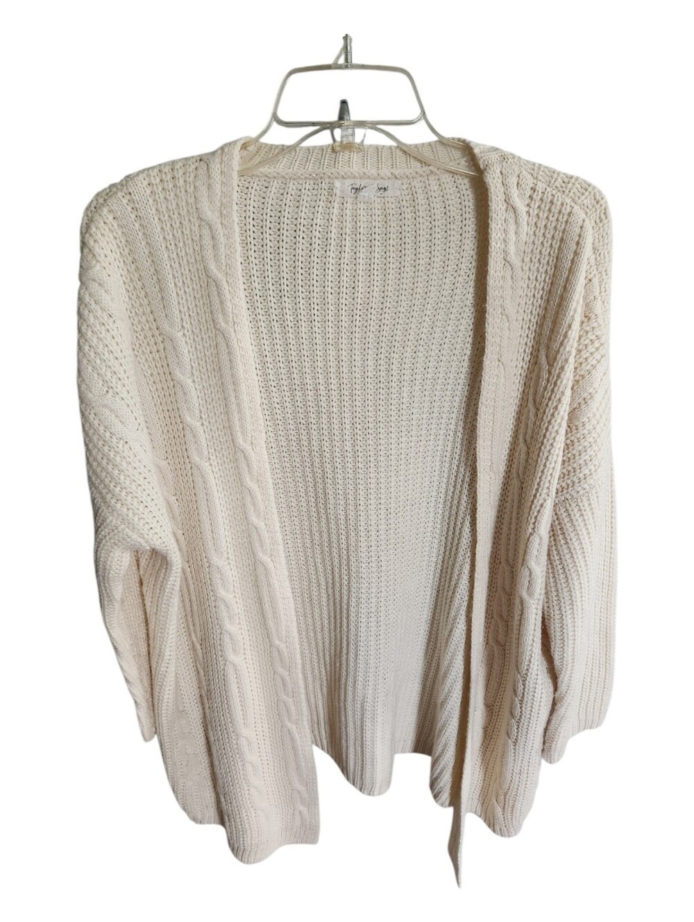 Taylor & Sage Open-Front Cable Knit Cardigan - Cream